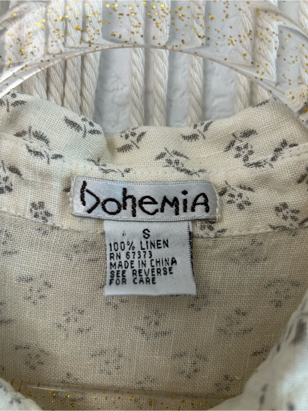 BOHEMIA Sleeveless Cream and gray Patterned Dress Button up collard Retro Linen - Picture 12 of 13